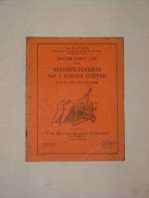 Massey harris ferguson no 2 forage clipper parts list